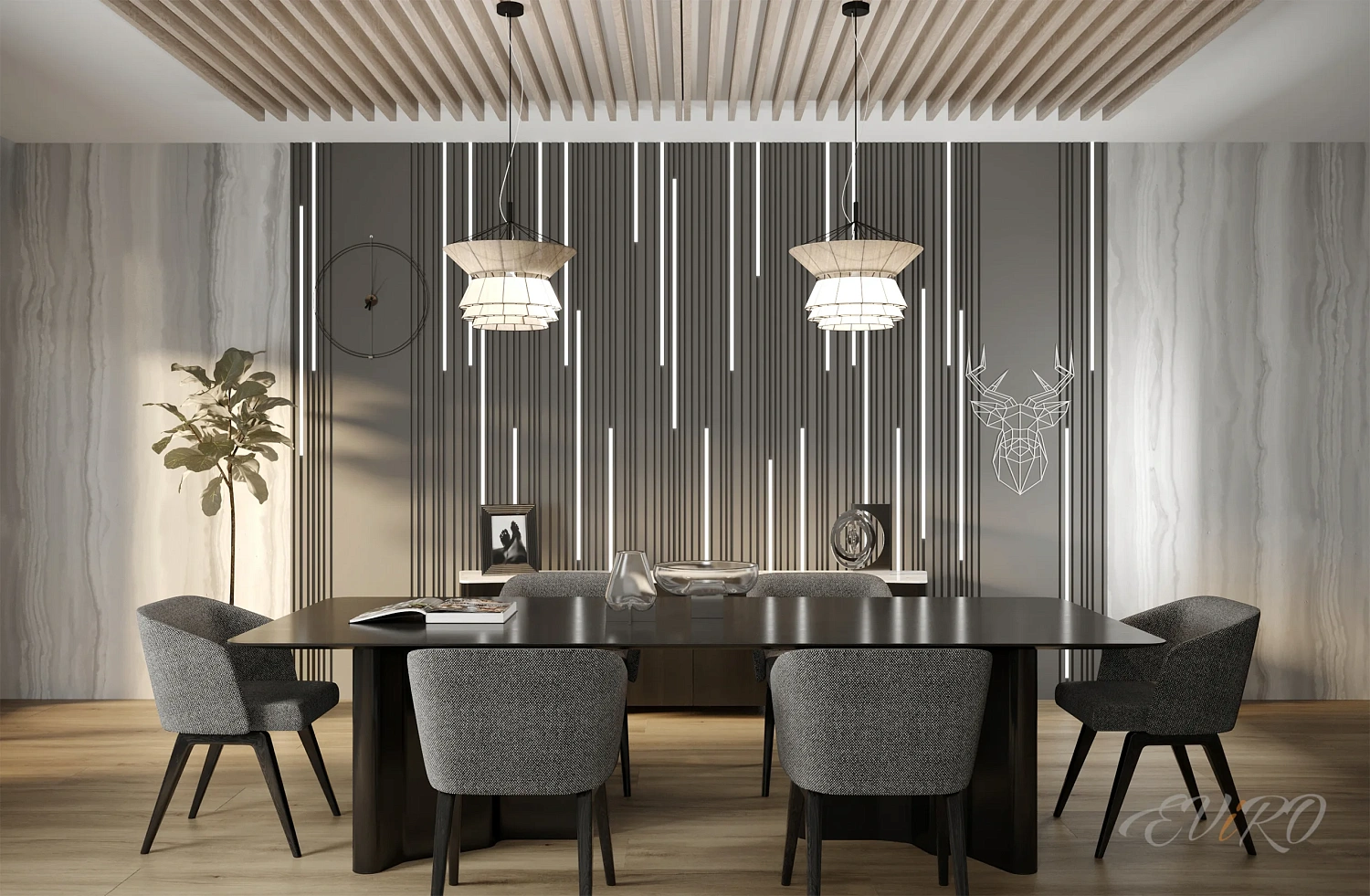 Вариант 3. Декоративная рейка с подсветкой в гостиной